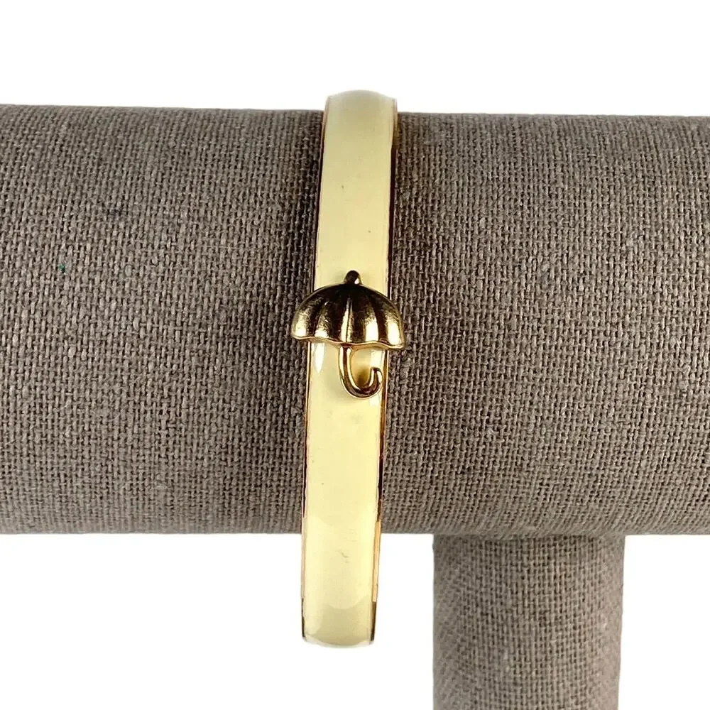 J Crew Umbrella Bangle Bracelet Cream Enamel Gold Tone